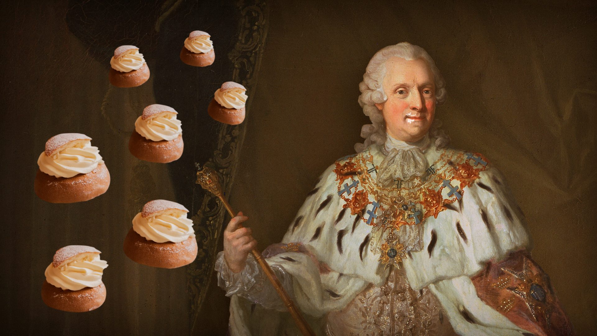 Portrait of king with sweet baked goods
